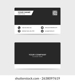 Modern black and White Business Card Template with QR Code and Clean Layout