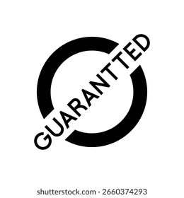 Modern black and white circle stamp icon featuring GUARANTEED text at an angle in a clean vector format
