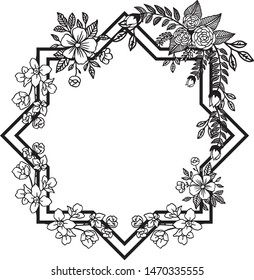 Modern black and white flower frame, place for your text, template of various card. Vector