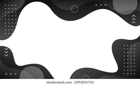 Modern black and white geometric background with fluid wave shapes. Abstract dynamic wallpaper. Suitable for banners, templates, sales, ads, presentations, web, and pages