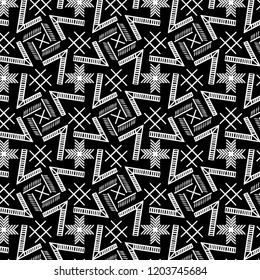 Modern black & white geometric repeating pattern with high contrast & unique structure for creative surface designs, textile, fabric, background, backdrop, wallpaper & template. pattern swatch at eps.