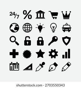 Moderno conjunto de iconos en blanco y negro Colección. Iconos simples del vector para el diseño de la interfaz y de la comunicación.
