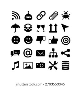 Moderno conjunto de iconos en blanco y negro Colección. Iconos simples del vector para el diseño de la interfaz y de la comunicación.