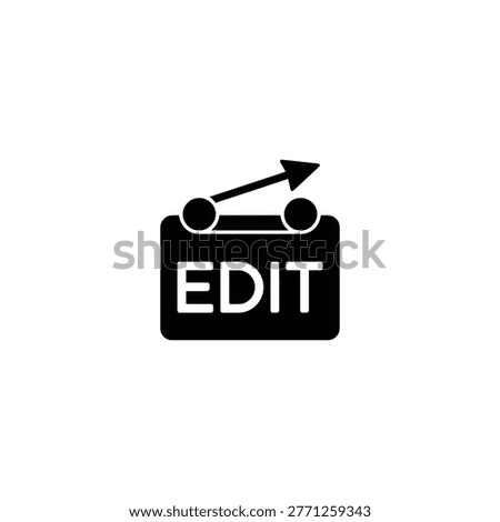 Modern black and white icon showing an edit button with a pencil tool and arrow for modification tasks in digital interfaces