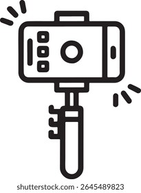 Modern Black and White Icon of a Smartphone on a Gimbal Stick with Light Effects for Photography and Videography