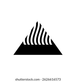 Modern black and white illustration of a stylized mountain with wavy lines representing snow
