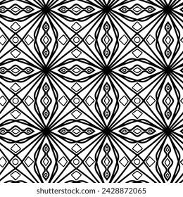 Modern black and white lace seamless pattern. Abstract geometry background for design of coloring book, fabric, scrapbook, simple motif.