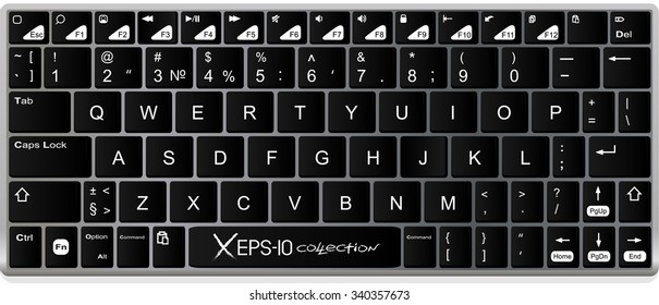 Modern black and white laptop bluetooth keyboard isolated. Vector illustration