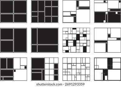 Modern Black and White Layout with Multiple Rectangular Sections for Content