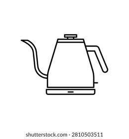 Modern black and white line art of a gooseneck kettle, specifically designed for precision pouring in pour-over coffee brewing.