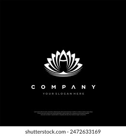 Modern black and white logo featuring a stylized lotus perfect for businesses seeking an elegant brand image