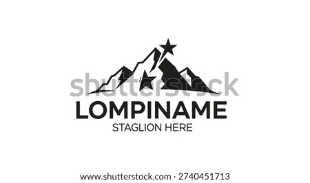 Modern black and white logo featuring stylized mountain peaks with stars, symbolizing success, achievement, and aspiration. Ideal for outdoor brands, leadership, or corporate identity.