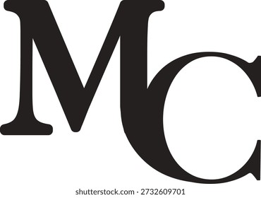 Logotipo monograma preto e branco moderno com as letras M e C em uma fonte de serifa ousada. O design geométrico de alto contraste cria uma marca sofisticada e atemporal para marcas premium.