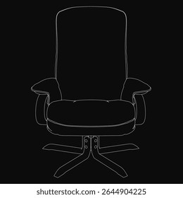 Modern black and white office chair with a sleek curved backrest and sturdy metal legs, featuring comfortable upholstered seat and armrests. The stark black background highlights the chair's.