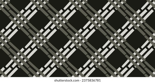 Modern black and white plaid pattern geometric background design. Abstract line shapes checkered texture diagonal stripes squares motif. Vector graphic digital illustration.