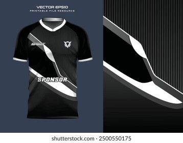 modern black and white shape t shirt mockup sport jersey design for football soccer, racing, e sports, running design kit