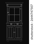 Modern black and white sideboard with two doors and two drawers, featuring a sleek glossy finish. The slightly ajar doors reveal the interior, while recessed drawers enhance the minimalist aesthetic.