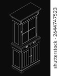 Modern black and white sideboard with two doors and two drawers, featuring a sleek glossy finish. The slightly ajar doors reveal the interior, while recessed drawers enhance the minimalist aesthetic.