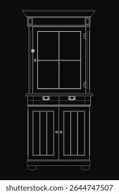 Modern black and white sideboard with two doors and two drawers, featuring a sleek glossy finish. The slightly ajar doors reveal the interior, while recessed drawers enhance the minimalist aesthetic.