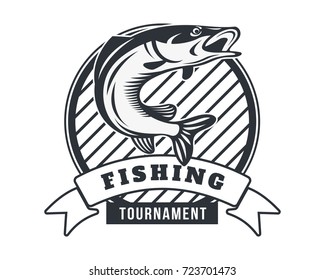 Modern Black And White Summer Fishing Logo Badge Illustration