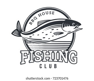 Modern Black And White Summer Fishing Logo Badge Illustration