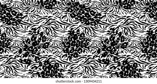 Modern black and white textured background. Abstract monochrome seamless pattern. Textured animal skin