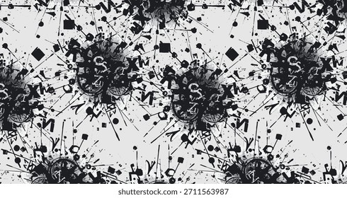 Explosión tipográfica moderna en blanco y negro, perfecta para proyectos de diseño audaz y arte abstracto.