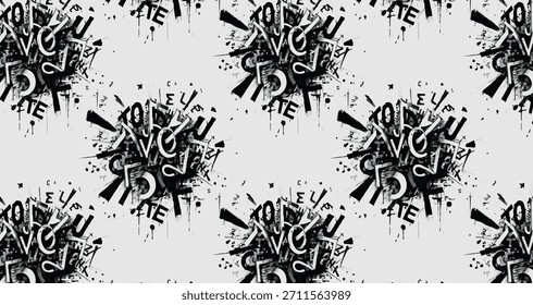 Modern black and white typographic explosion — perfect for bold design and abstract art projects.