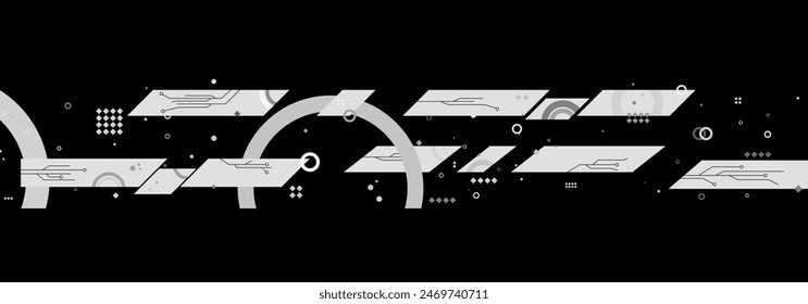 Modern black and white vector design of patterns and circles combined into a modern background. This wallpaper background are dark version.