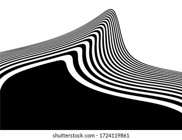 Modern black and white vector pattern of curved striped lines. Abstract vector background.