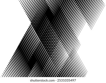 Modern black and white vector pattern with broken black lines on old background. Abstract rhombuses. For interior, covers, advertising, packaging, textiles. Striped vector background 