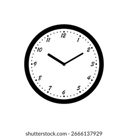 Modern black and white wall clock showing 10:10 time, minimalist design.