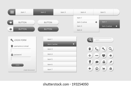 modern black and white web ui elements, vector illustration, eps 10 with transparency