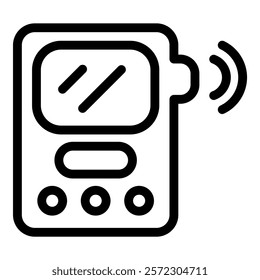 Modern black and white wireless speaker icon illustration with sound waves and technology vector graphic design for multimedia, communication, and entertainment