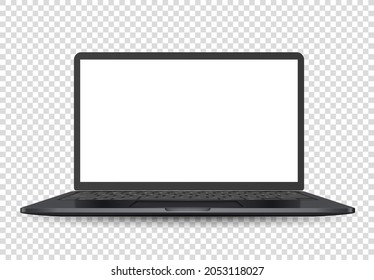 Modern black wide screen laptop mockup isolated on transparent background