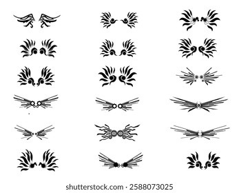 Modern black wings icons set on white background. Vector set of angel wings icons. Eagle, bird, logo.