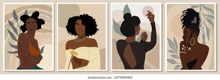 Modern Black Woman Wall Art vector collection.