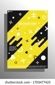 Modern black and yellow abstract background design, designed in A4 size in memphis style for posters, banners, magazines etc. Creative bright background. EPS 10 vector