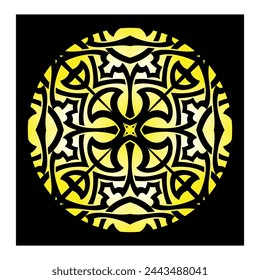 Modern black yellow mandala vector, batik icon, circle, free design.