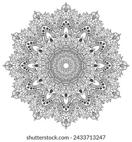 modern black-and-white circular abstract mandala art design for background coloring page or books