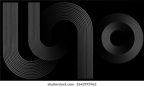 Fundo de vetor de curva de gradiente preto e branco moderno com linhas de fluido e formas direcionais, ideal para bem-estar médico, branding tranquilas, onda de áudio ou design inspirado na tecnologia