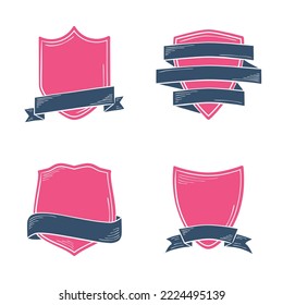 Modern blank badge shield crest label ribbon with hand drawn style and easy color editing 