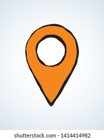 Modern blank distant line arrow cursor shape on white paper backdrop. Outline black hand drawn business trip find way plan app ui emblem design concept in art cartoon doodle vector style on text space