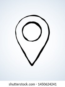Modern blank distant line arrow cursor shape on white paper backdrop. Outline black hand drawn business trip find way plan app ui emblem design concept in art cartoon doodle vector style on text space