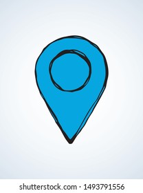 Modern blank distant line arrow cursor shape on white paper backdrop. Outline black hand drawn business trip find way plan app ui emblem design concept in art cartoon doodle vector style on text space