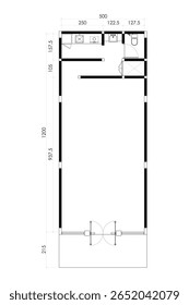 Plano de piso em branco moderno com banheiro e Kitchenette - Vista superior Blueprint. 1