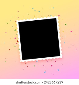 modern blank photo frame background with confetti decor vector