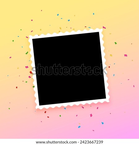 modern blank photo frame background with confetti decor vector