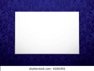 Modern blank white canvas on a floral purple wallpaper background