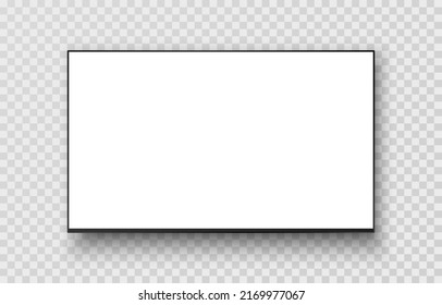 Modern blank white screen lcd, smart led. Realistic modern TV screen with shadow on transparent background. Mockup template for your design. Wide empty and thin frame. 3d Vector illustration